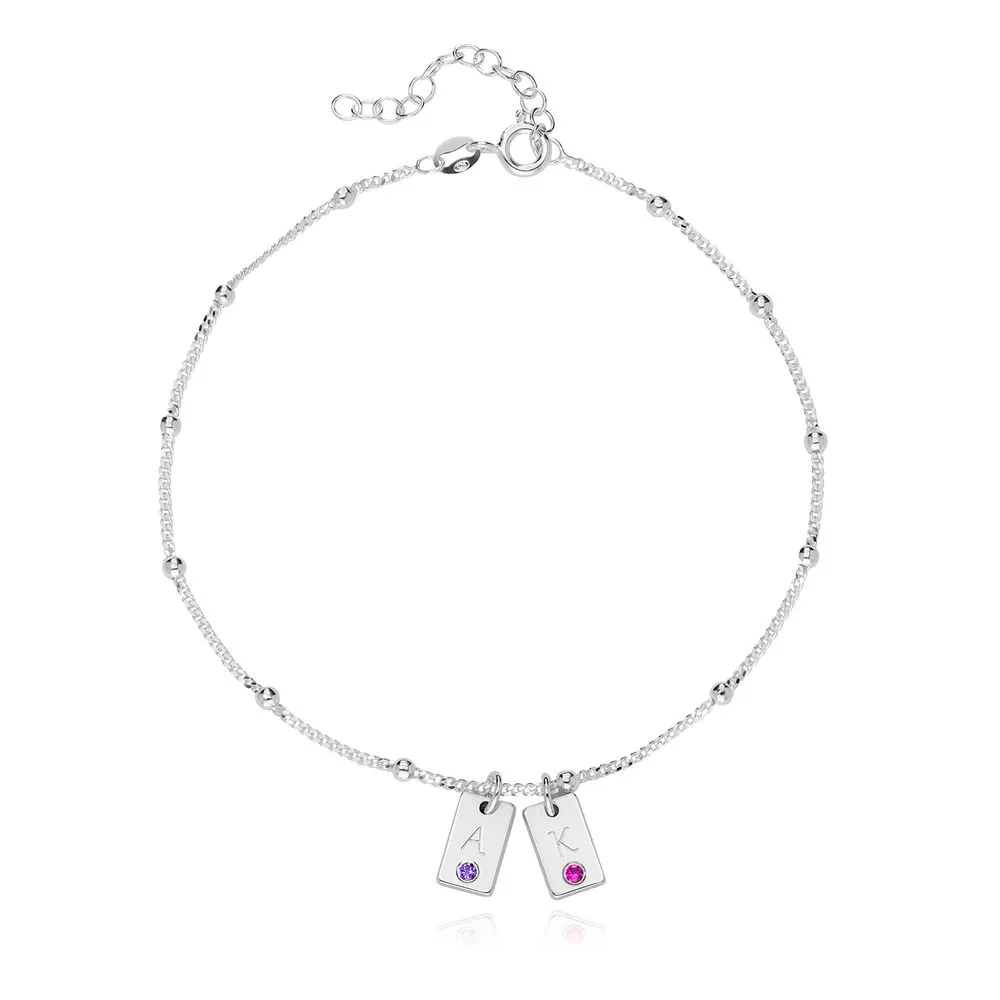 Initial Birthstone Tag Anklet
