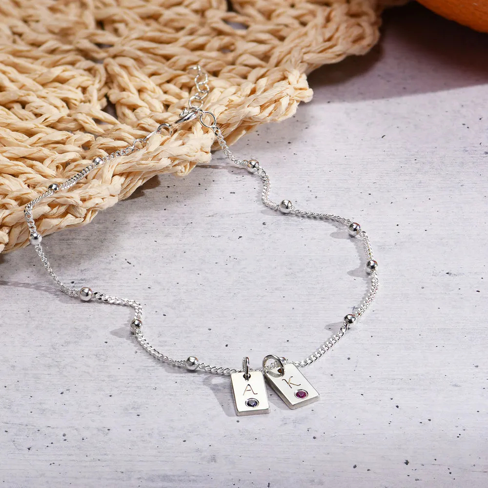 Initial Birthstone Tag Anklet