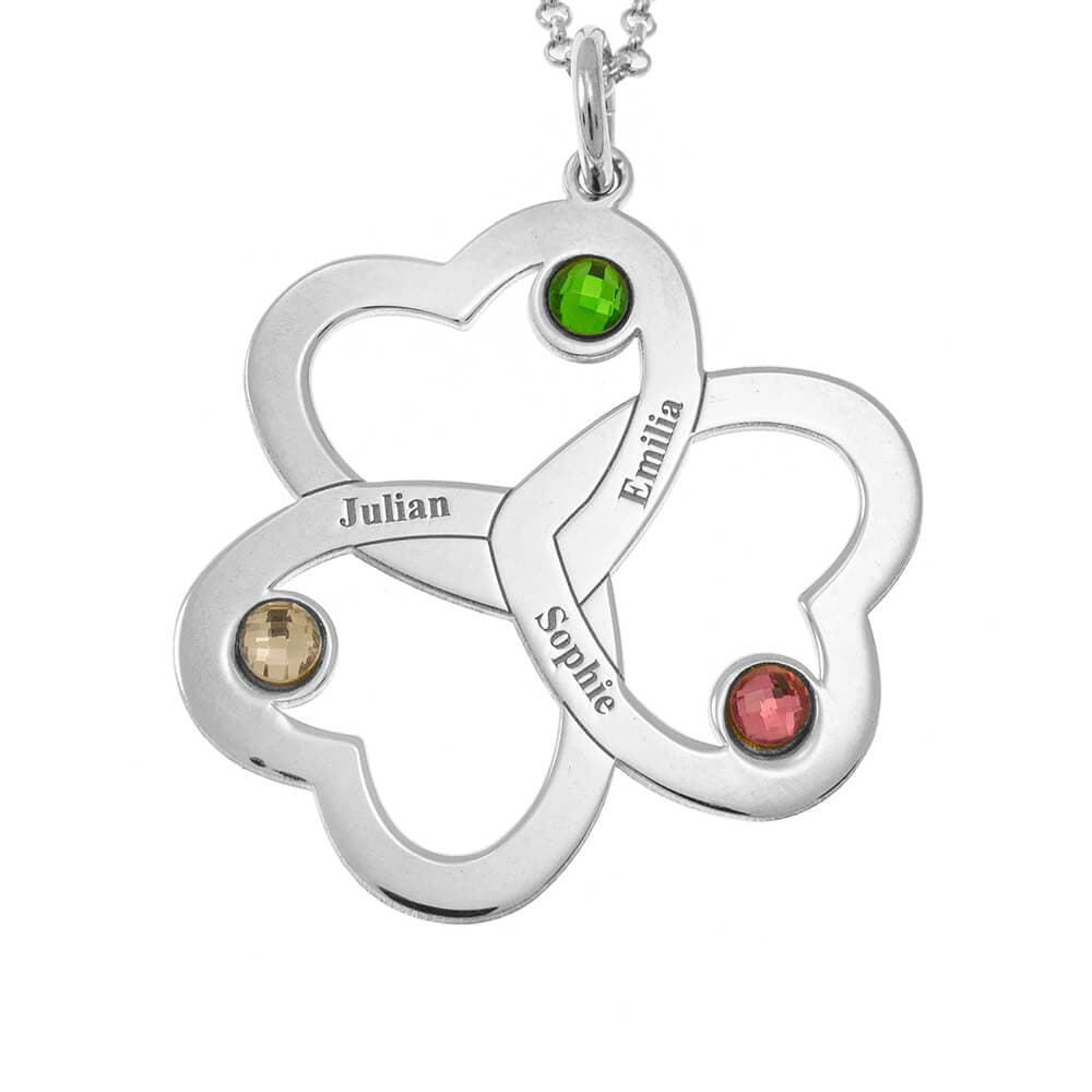Christmas Thanksgiving Gift  Intertwined 2-5 Hearts Name Necklace With Birthstones