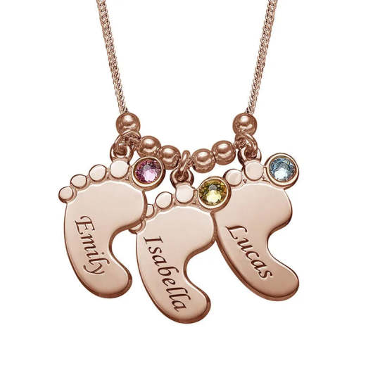 Custom Name Birthstone Baby Feet Charm Necklace For Mother's Day