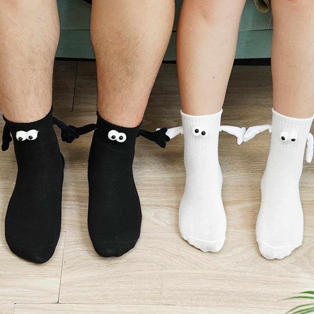 Holding Hands Socks, Mid-tube Socks Magnetic Three-dimensional Doll Socks 