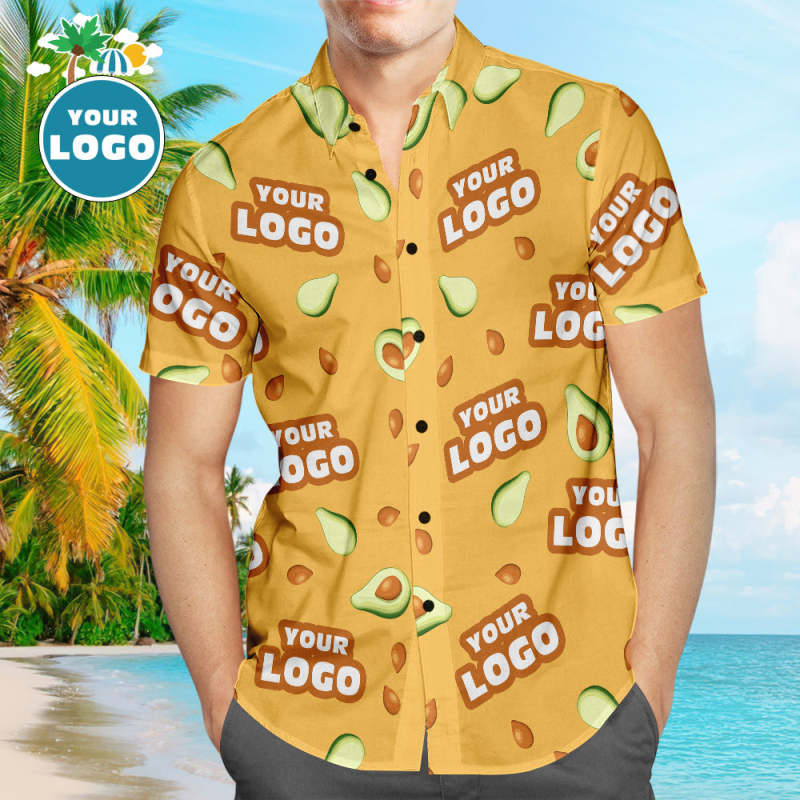 Custom Logo Hawaiian Shirts Avocado Personalized Aloha Beach Shirt For Men