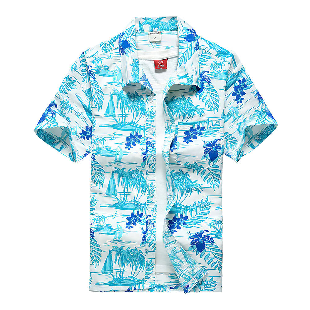 Hawaiian Shirts Sailboat & Tree Design Aloha Beach Shirts For Men-MyHawaiianShirts