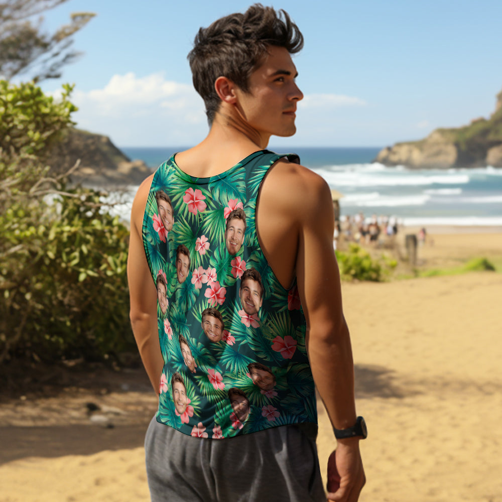 Custom Face Tank Tops Men's Sleeveless Shirt Red Flowers - MyHawaiianShirts
