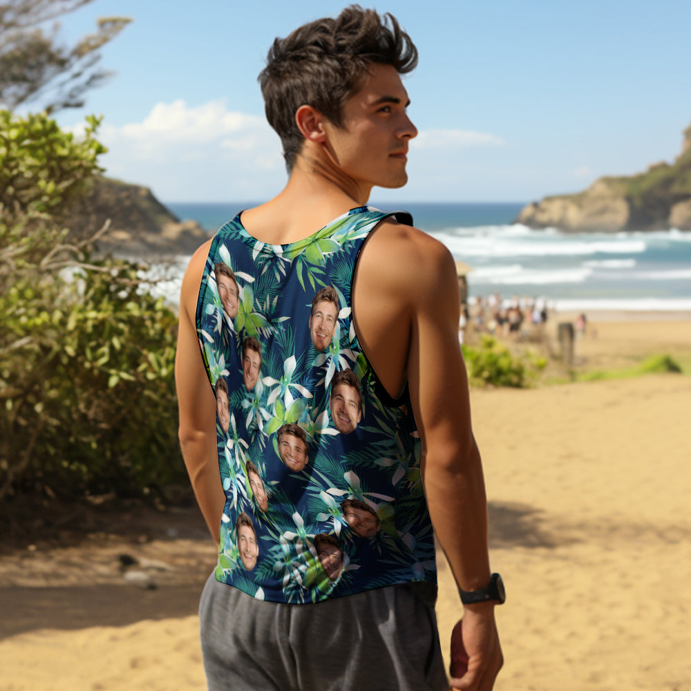 Custom Face Tank Tops Men's Sleeveless Shirt Leaves Petal - MyHawaiianShirts