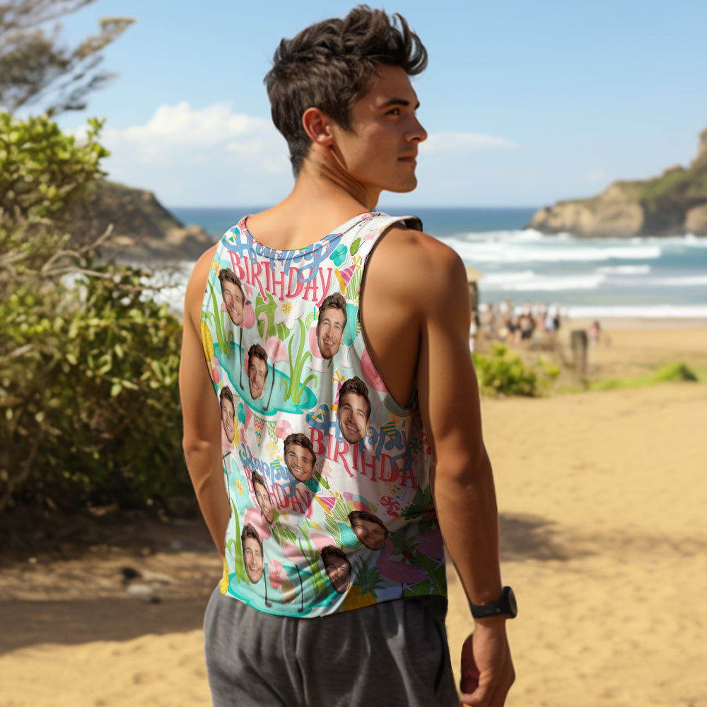 Custom Face Tank Tops Men's Sleeveless Shirt Happy Birthday - MyHawaiianShirts