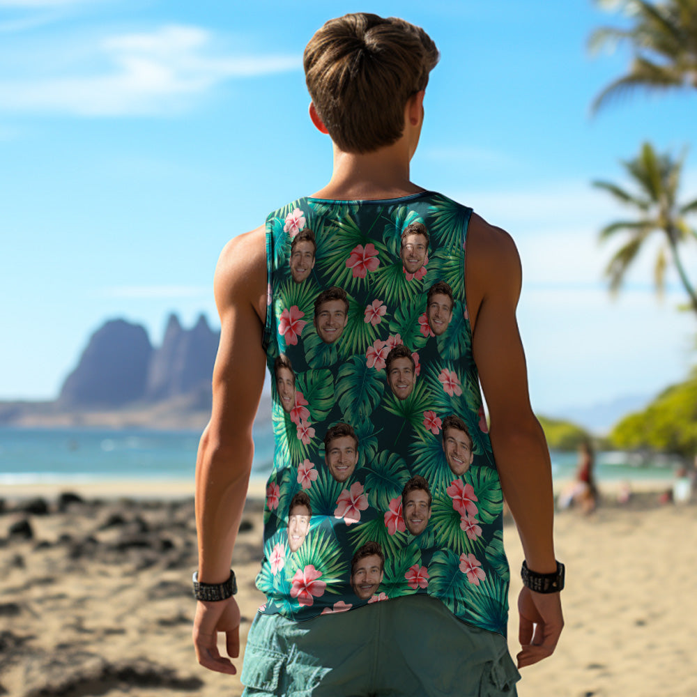 Custom Thick Face Tank Tops Men's Sleeveless Shirt Red Flowers - MyHawaiianShirts