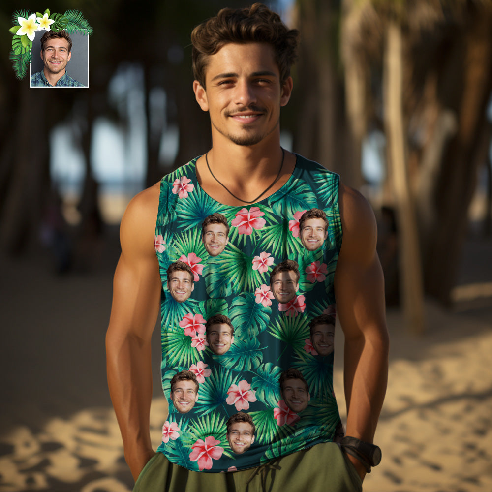 Custom Thick Face Tank Tops Men's Sleeveless Shirt Red Flowers - MyHawaiianShirts