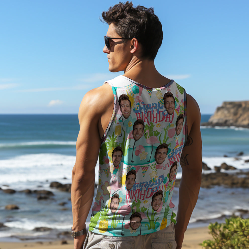 Custom Thick Face Tank Tops Men's Sleeveless Shirt Happy Birthday - MyHawaiianShirts