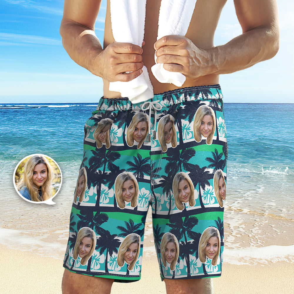 Men's Custom Face Beach Trunks All Over Print Photo Shorts - Coconut Tree