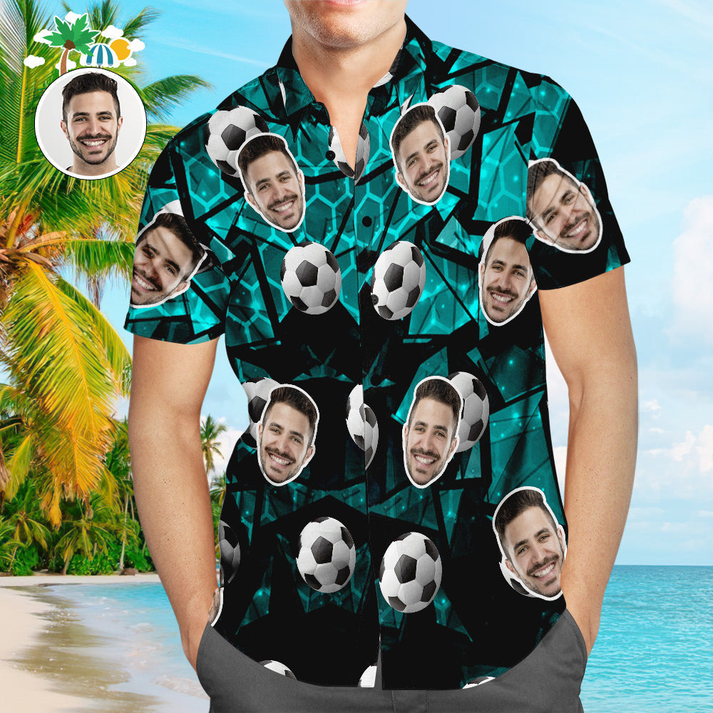 Custom Face Soccer Pattern Hawaiian Shirt Retro Beach Shirt for Soccer Lovers