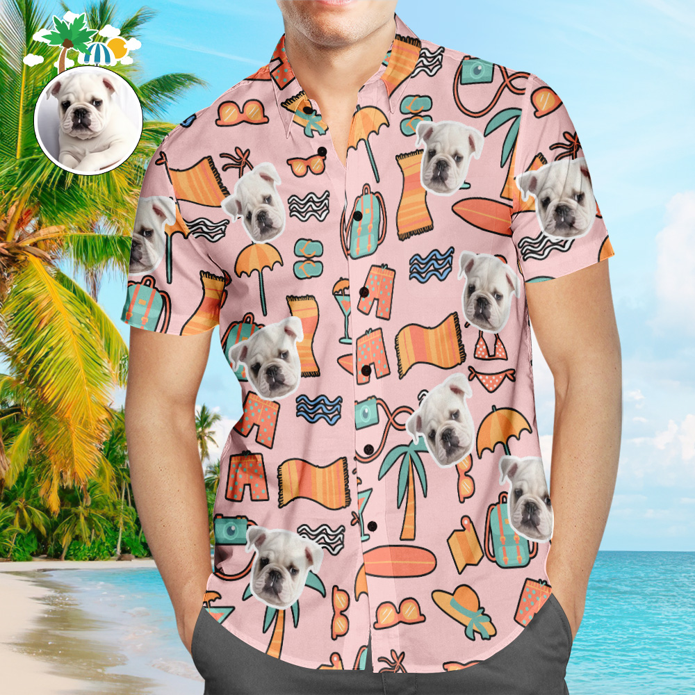 Personalized Hawaiian Shirt with Dog Face Pet Face Customize Cat Bird  Elegant Jungle Tropical Flowers Trees Hawaiian Shirts Aloha Hawaii Summer  Beach