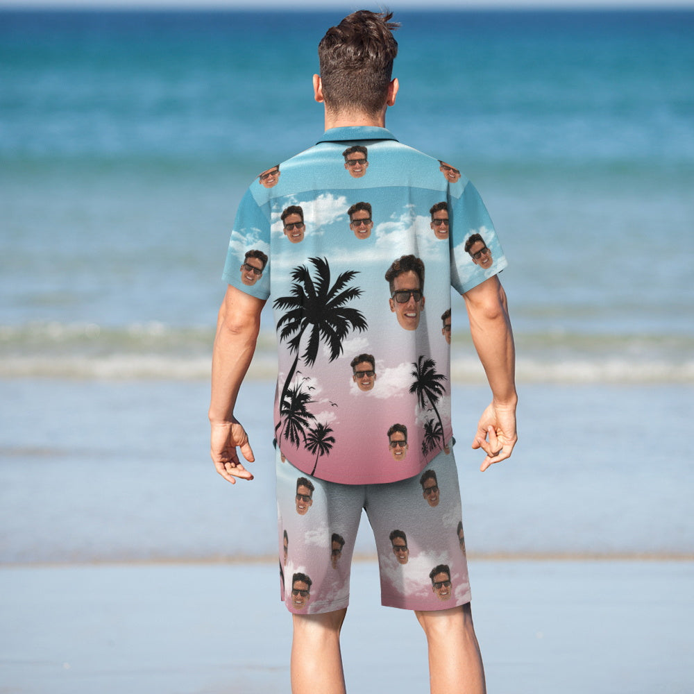 Custom Face Hawaiian Shirt And Beach Shorts Set Personalized Men's Photo Coconut Tree View Set Vacation Party Gift - MyHawaiianShirts