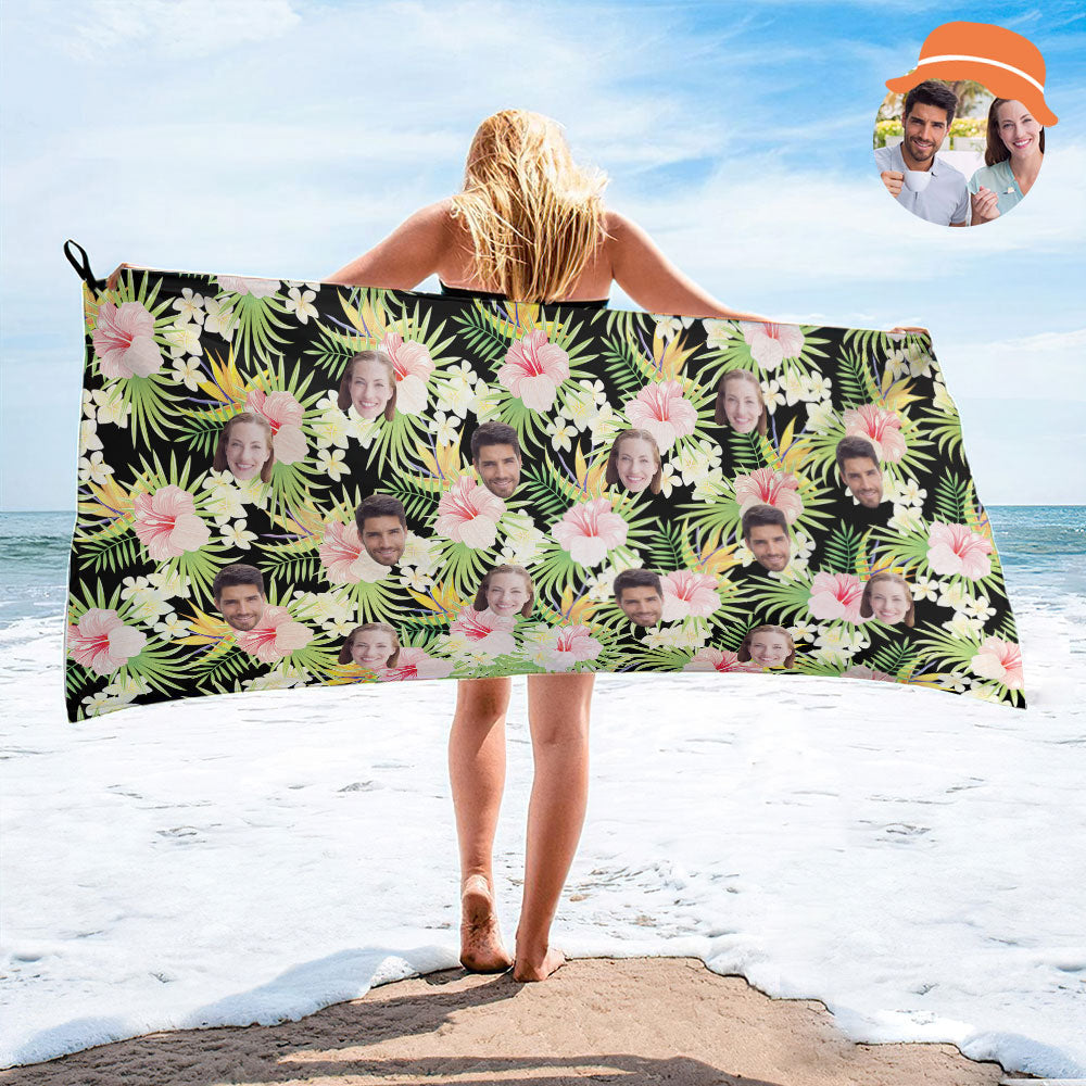 Custom Tropical Flowers Beach Towel, Personalized Bath Towel