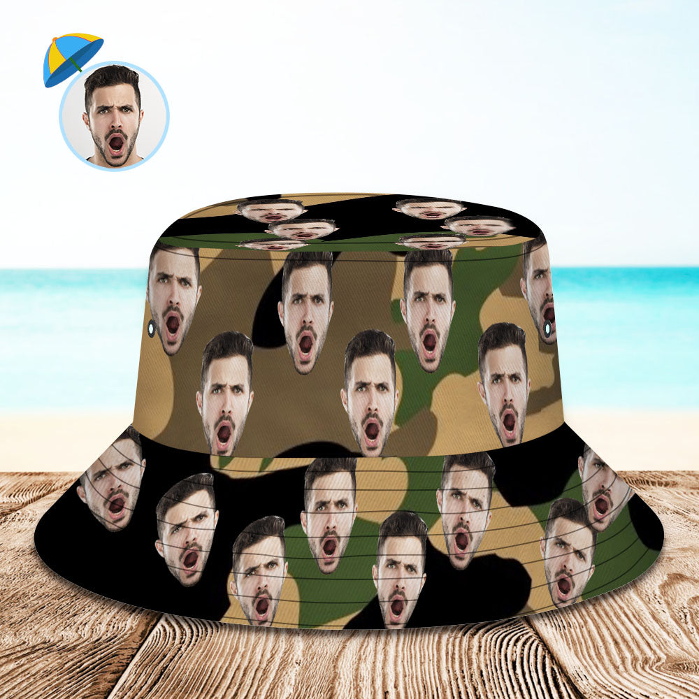 Custom Bucket Hat Unisex Face Bucket Hat Personalize Wide Brim Outdoor Summer Cap Hiking Beach Sports Hats Camouflage Bucket Hat Gift for Lover-MyHawaiianShirts
