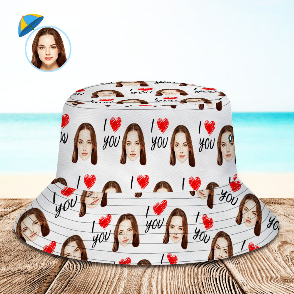 Custom Your Photo Face And Pet Summer Bucket Hat Fisherman Hat - I love You-MyHawaiianShirts