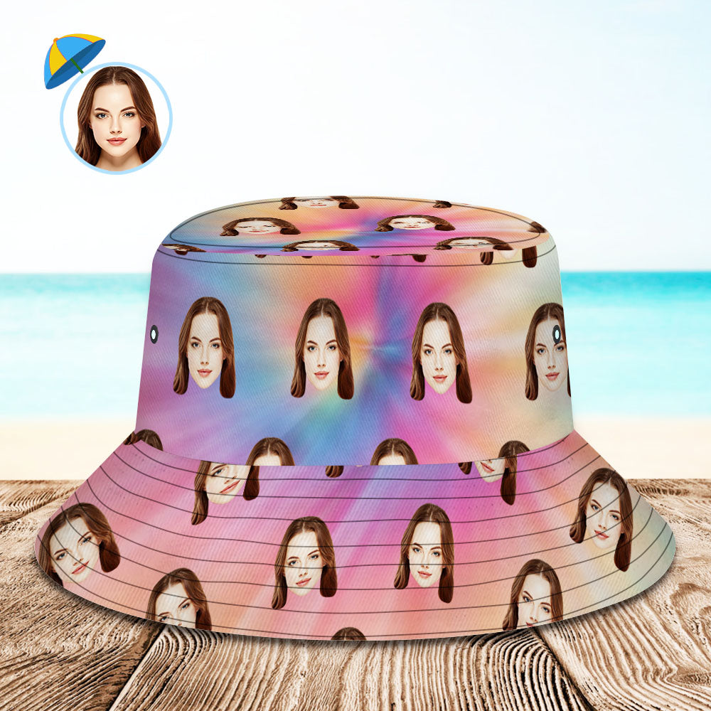 Custom Your Photo Face And Pet Summer Bucket Hat Fisherman Hat - Tie-dye-MyHawaiianShirts