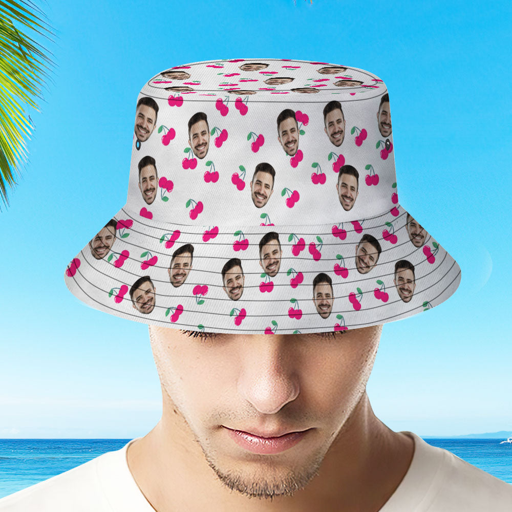 Custom Bucket Hat Unisex Face Bucket Hat Personalize Wide Brim Outdoor Summer Cap Hiking Beach Sports Hats Gift for Lover - Cherry-MyHawaiianShirts