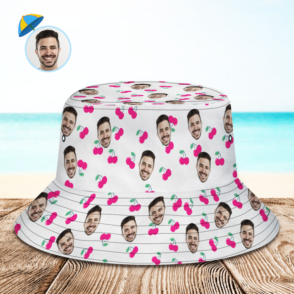 Custom Bucket Hat Unisex Face Bucket Hat Personalize Wide Brim Outdoor Summer Cap Hiking Beach Sports Hats Gift for Lover - Cherry-MyHawaiianShirts