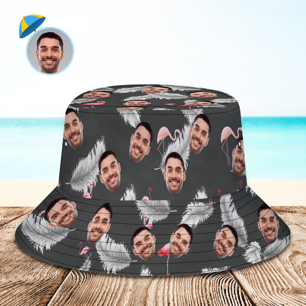 Custom Photo Gift Funny Cartoon Flamingo Bucket Hat Hawaiian Fisherman Hat-MyHawaiianShirts