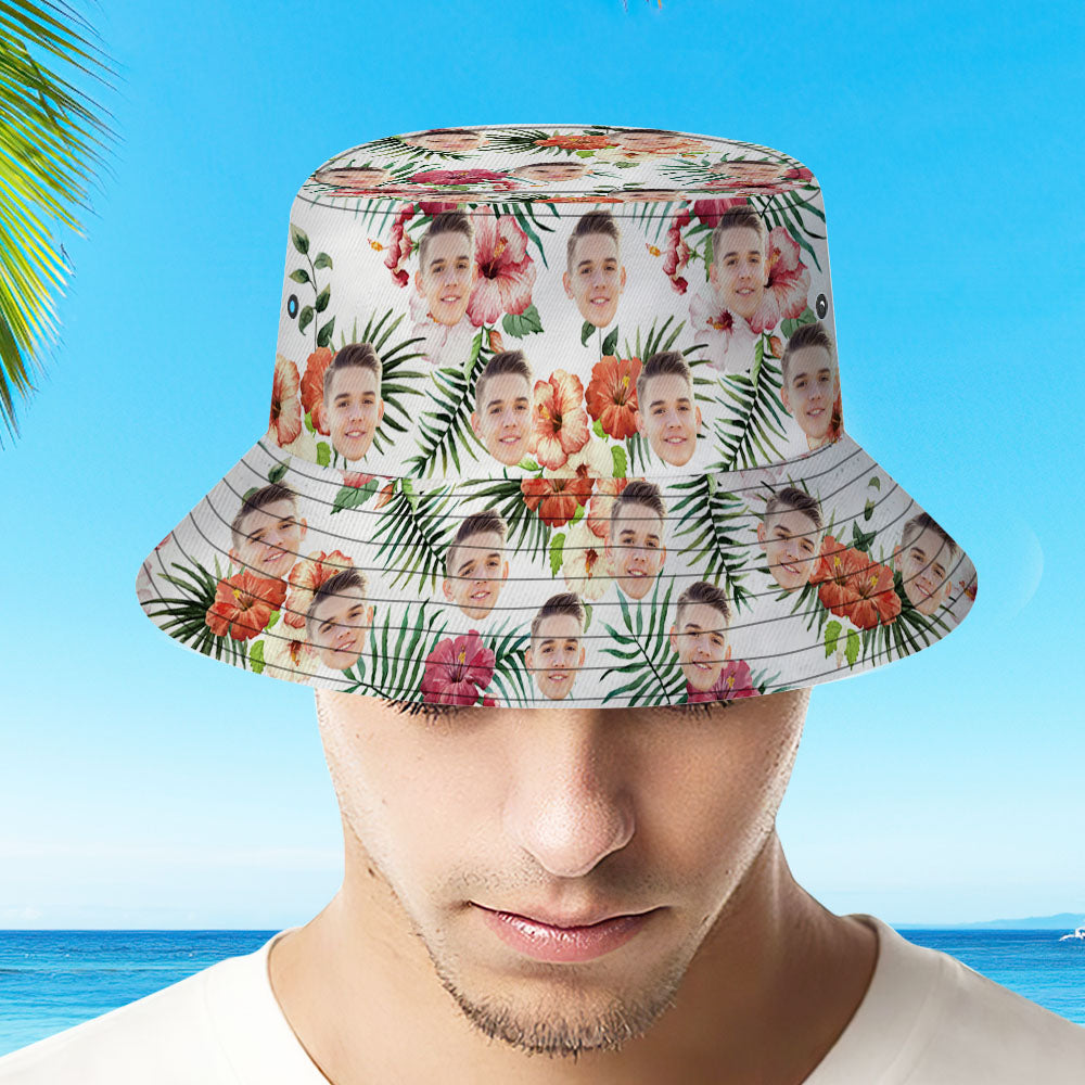 Personalized Photo All Over Print Tropical Flower Print Hawaiian Fisherman Hat Bucket Hat-MyHawaiianShirts