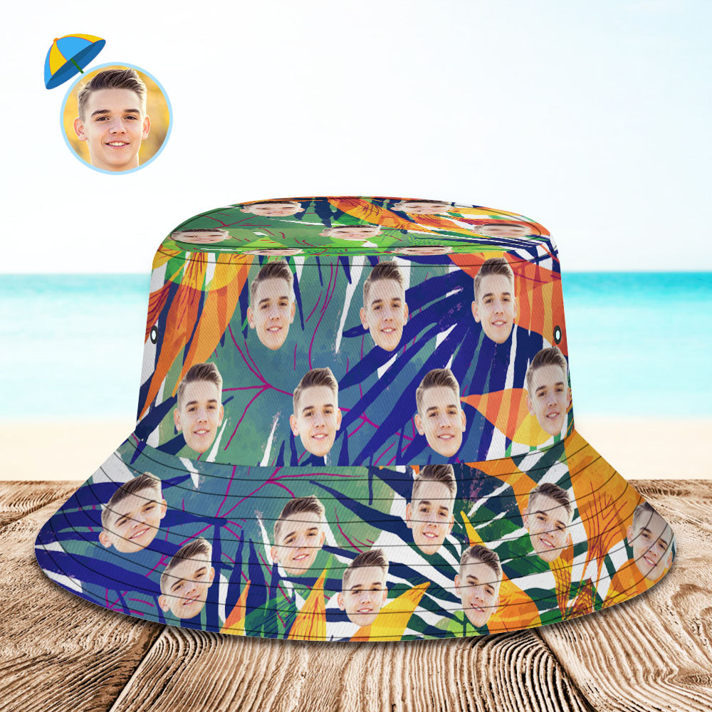 Custom Face Hat Hawaiian Fisherman Hat Bucket Hat Beach Sports Hat-MyHawaiianShirts