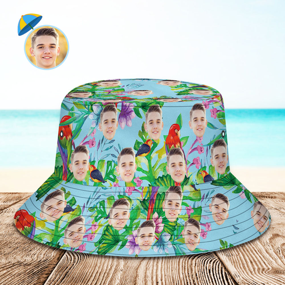 Custom Face Hat Tropical Flower Print Hawaiian Fisherman Hat Bucket Hat-MyHawaiianShirts