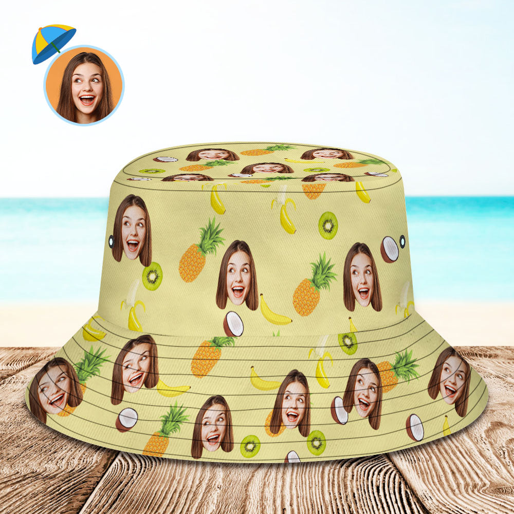 Custom Face Bucket Hat Personalize Fruits Bucket Hat Summer Wide Brim Fisherman Hat Gifts-MyHawaiianShirts