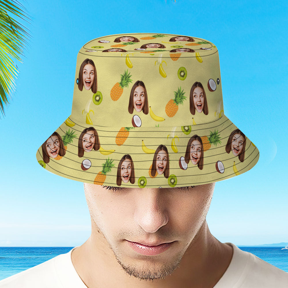 Custom Face Bucket Hat Personalize Fruits Bucket Hat Summer Wide Brim Fisherman Hat Gifts-MyHawaiianShirts
