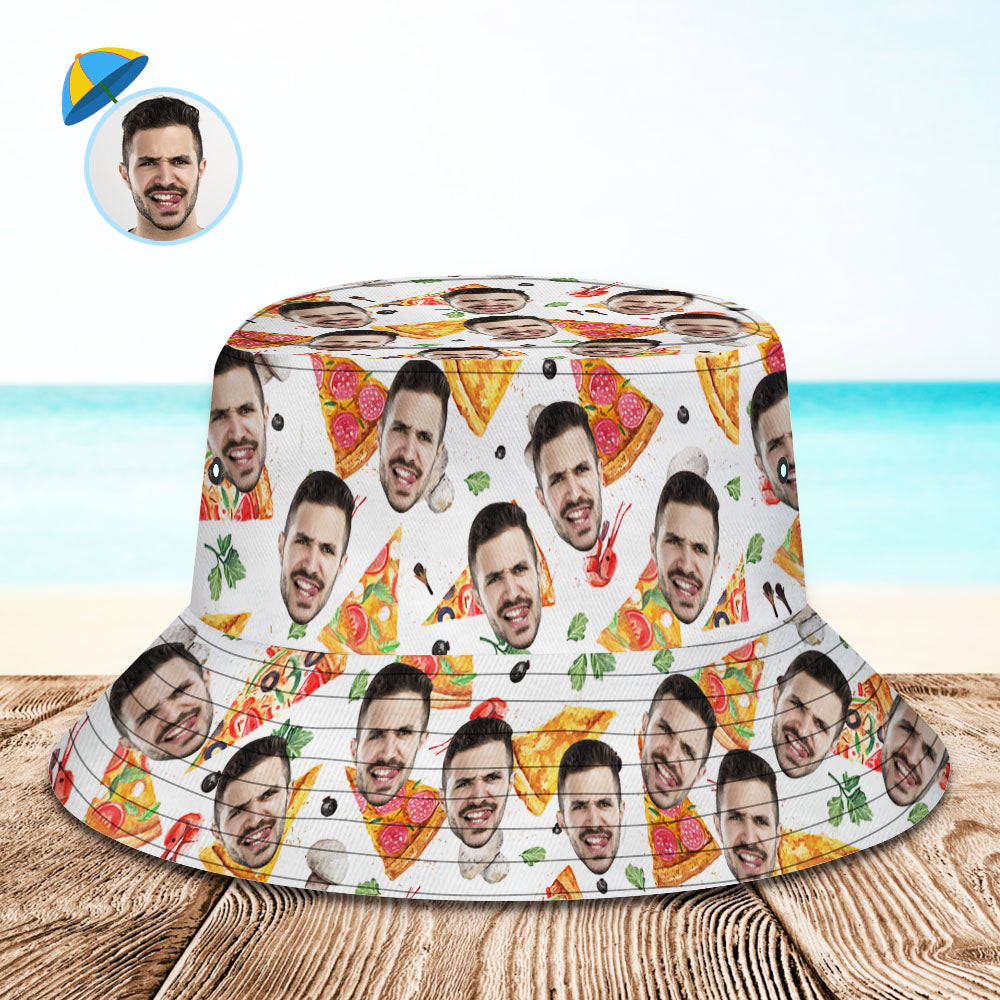Custom Bucket Hat Personalize Face Pizza Bucket Hat Summer Wide Brim Fisherman Hat Gifts-MyHawaiianShirts