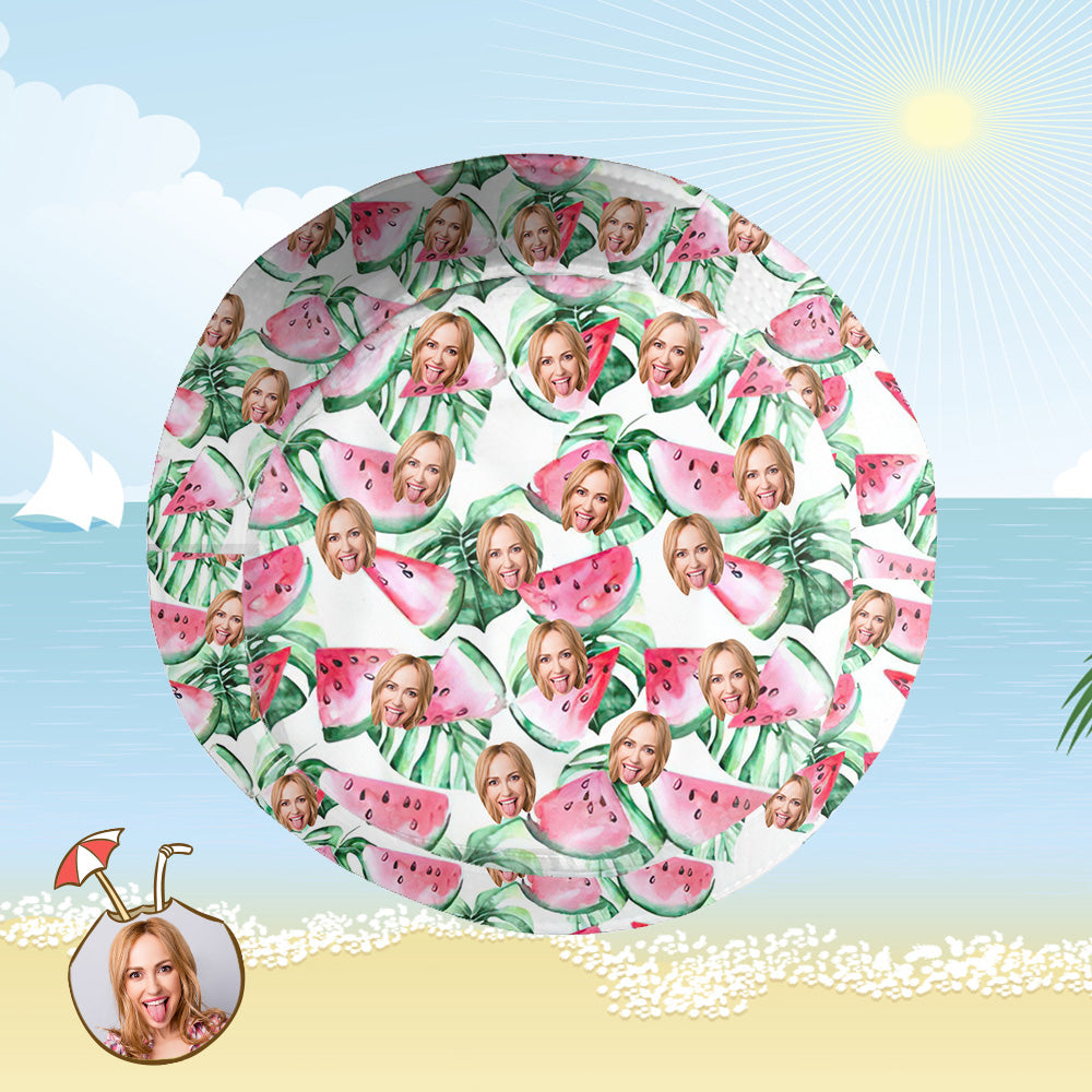 Custom Bucket Hat Personalized Face All Over Print Tropical Flower Print Hawaiian Fisherman Hat - Watermelon-MyHawaiianShirts