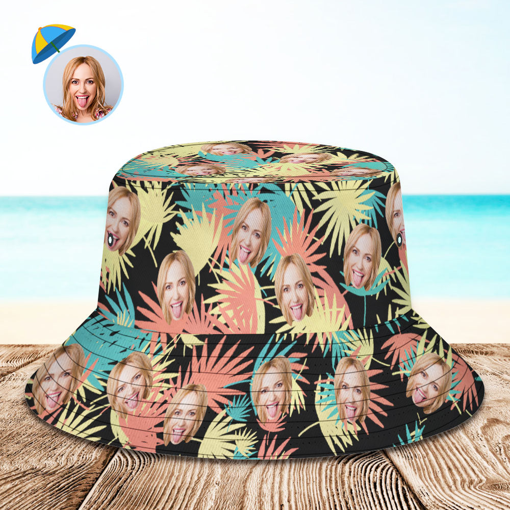 Custom Bucket Hat Personalized Face All Over Print Tropical Flower Print Hawaiian Fisherman Hat - Leaves-MyHawaiianShirts