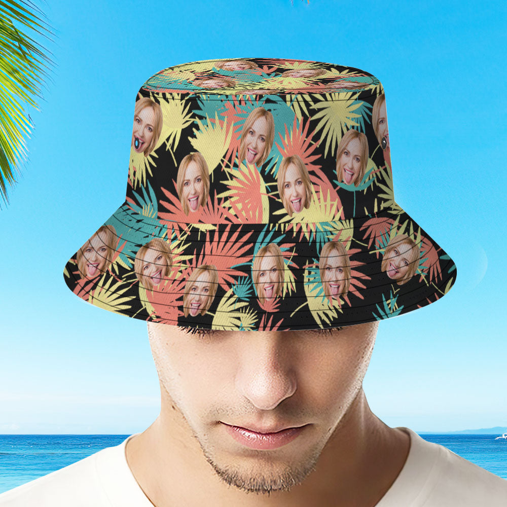 Custom Bucket Hat Personalized Face All Over Print Tropical Flower Print Hawaiian Fisherman Hat - Leaves-MyHawaiianShirts