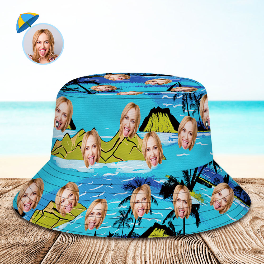 Custom Bucket Hat Personalized Face All Over Print Tropical Flower Print Hawaiian Fisherman Hat - Vice City-MyHawaiianShirts