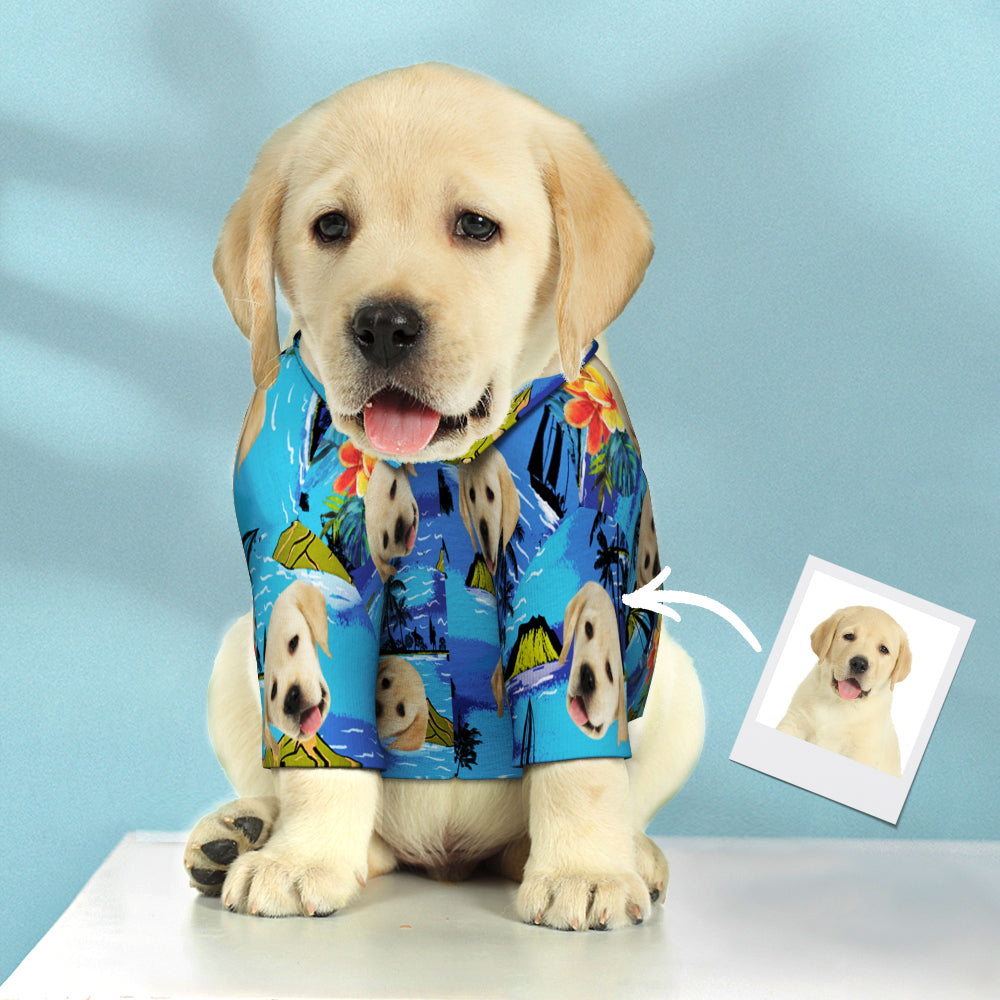 Custom Face Hawaiian Dog Shirt Personalized Coconut Tree Print Pet Beach Shirt Clothes Gift for Pets