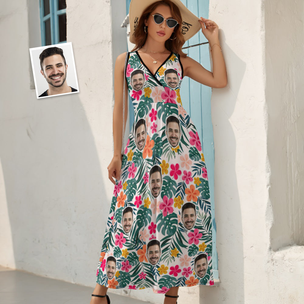 Custom Face Dress Personalized Hawaiian Floral Long Skirt Gift for Her - MyHawaiianShirts