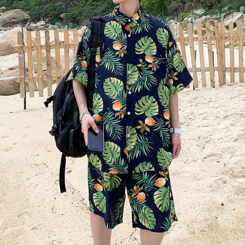 Hawaiian Shirts Print Tropical Leaves On Black Background Aloha Beach Shirts For Men-MyHawaiianShirts