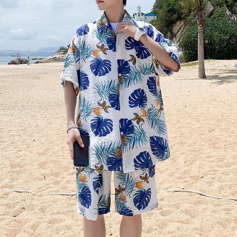 Hawaiian Shirts Print Tropical Leaves On White Background Aloha Beach Shirts For Men-MyHawaiianShirts