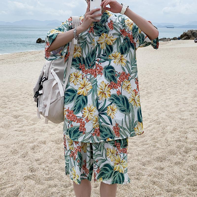 Hawaiian Shirts Print Leaves and Flowers On White Background Aloha Beach Shirts For Men-MyHawaiianShirts