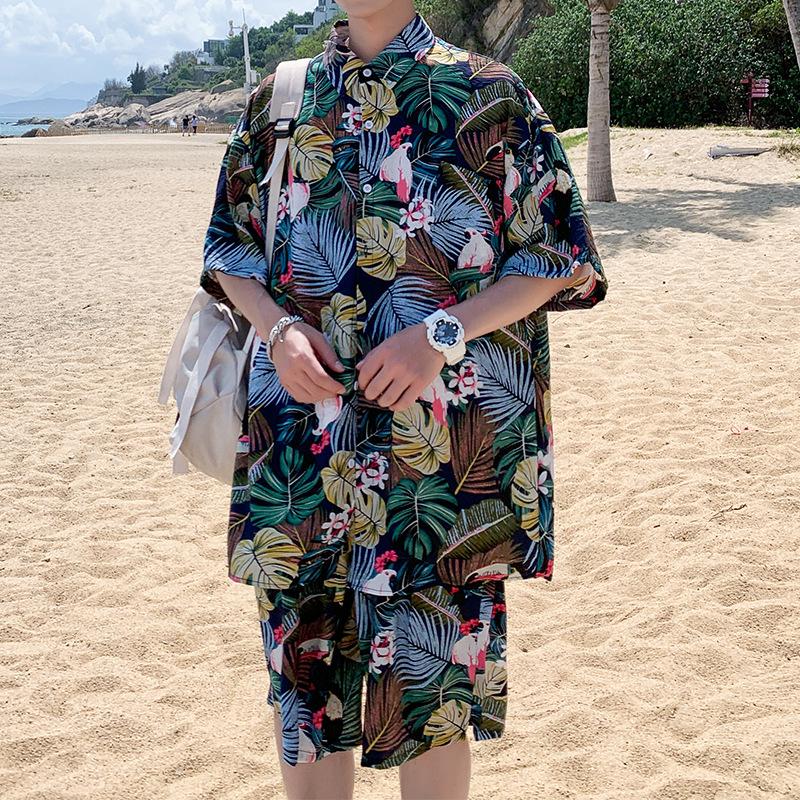 Hawaiian Shirts Print Leaves and Birds On Black Background Aloha Beach Shirts For Men-MyHawaiianShirts
