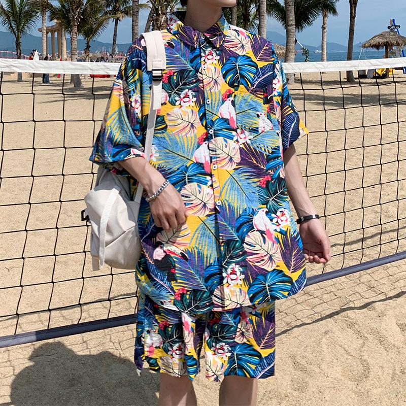 Hawaiian Shirts Print Leaves and Birds Aloha Beach Shirts For Men-MyHawaiianShirts
