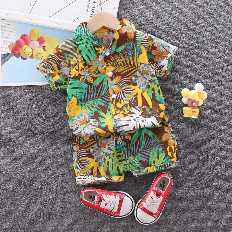 Hawaii Set Little Boy's Hawaiian Cabana Set Kids Flowers Beach Shirts Set-MyHawaiianShirts