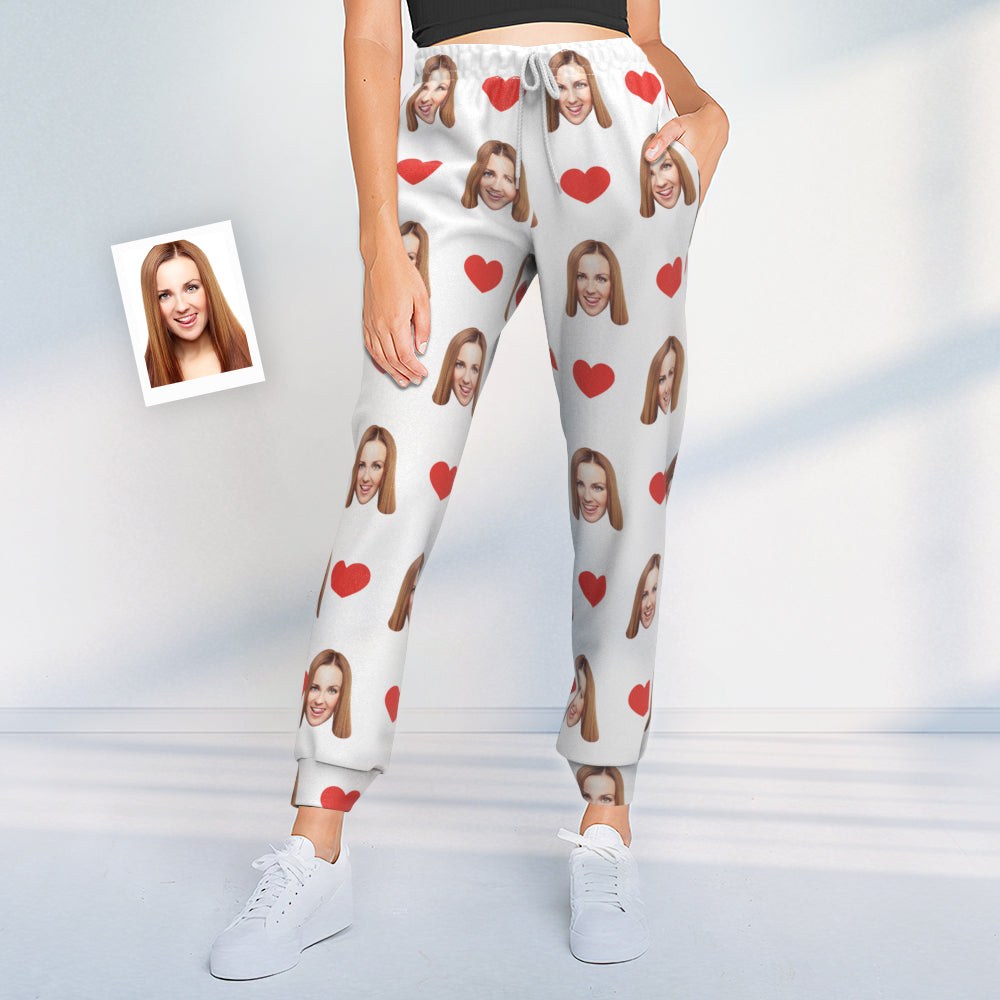 Custom Sweatpants Unisex Joggers with Face Heart Pattern-MyHawaiianShirts