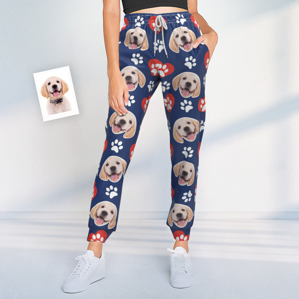 Custom Dog Face Sweatpants Unisex Joggers with Heart Pattern Paw-MyHawaiianShirts