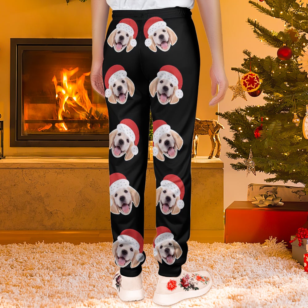 Custom Face Sweatpants Unisex Joggers with Christmas Hat Christmas Gift-MyHawaiianShirts