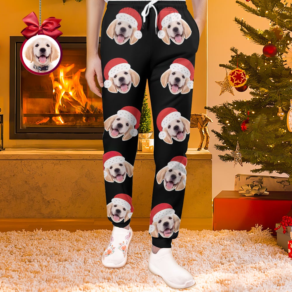 Custom Face Sweatpants Unisex Joggers with Christmas Hat Christmas Gift-MyHawaiianShirts