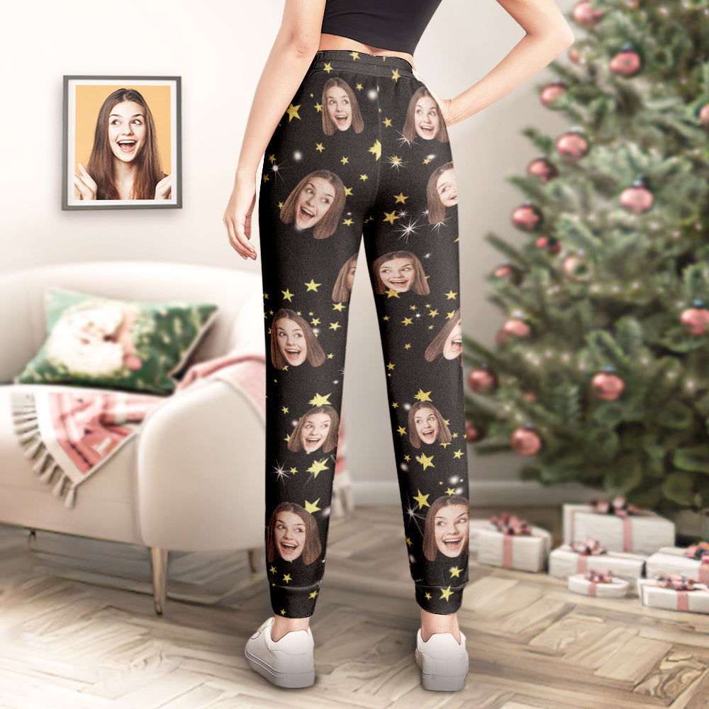 Custom Face Sweatpants Christmas Stars Personalized Unisex Joggers Funny Christmas Gift-MyHawaiianShirts