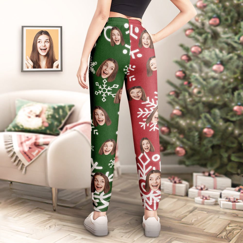 Custom Face Sweatpants Christmas Snowflakes Print Personalized Unisex Joggers Funny Christmas Gift-MyHawaiianShirts