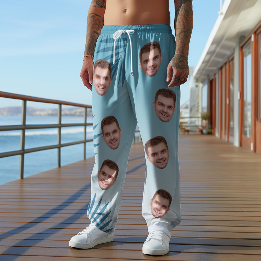 Custom Face Sweatpants Gradient Leaf Personalized Casual Golf Pants for Him - MyHawaiianShirts
