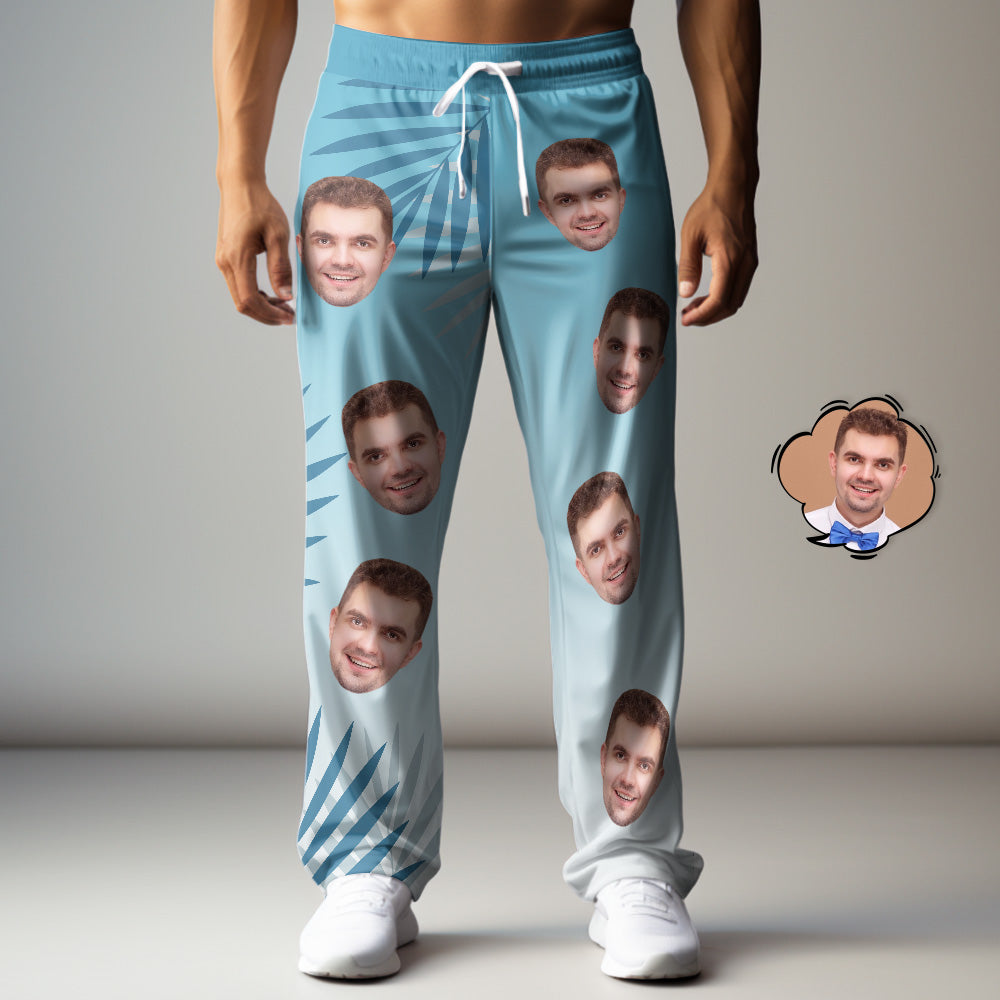 Custom Face Sweatpants Gradient Leaf Personalized Casual Golf Pants for Him - MyHawaiianShirts